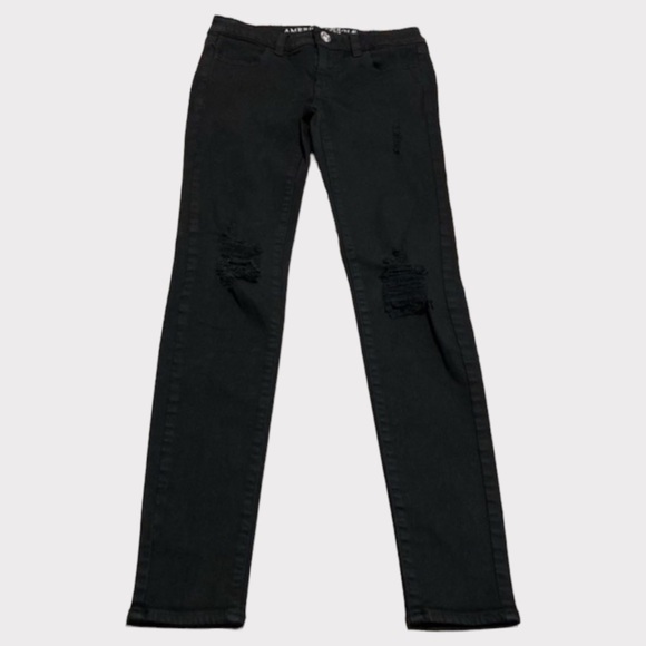 American Eagle Skinny Distressed Black Jeggings Size Zero 0 - Picture 1 of 16